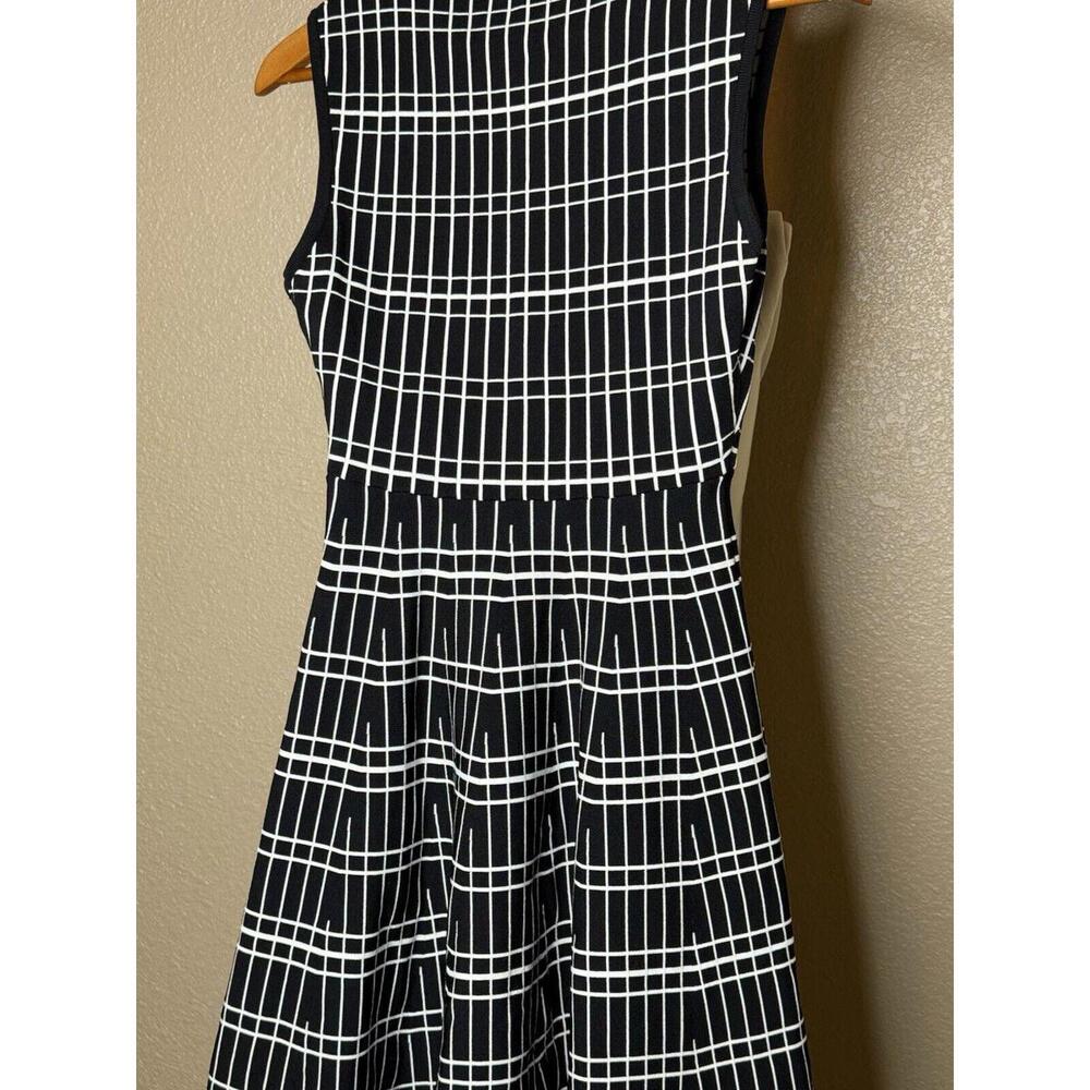 Zara‎ Women Black White Plaid Size S Fit & Flare Dress Empire Waist Stretch Knit - Picture 5 of 7